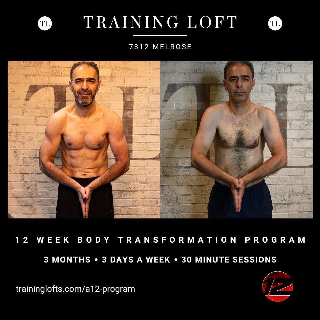 IT&rsquo;S NEVER TOO LATE TO MAKE A CHANGE!
___
A huge shoutout to the latest A12 body transformation clients. These guys killed it. Check out their progress photos above! 
@ray.shirvanian 
@kimzar19 
___
 3 Months.
 3 Days per week.
 30 Minu